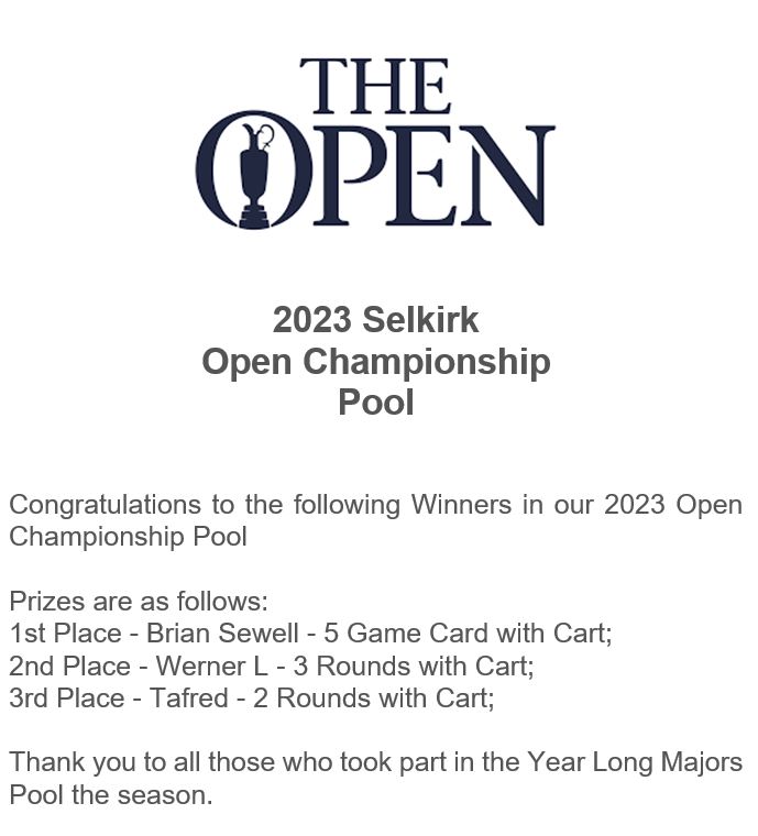 2023 British Open Pool Results Selkirk Golf Course and Country Club